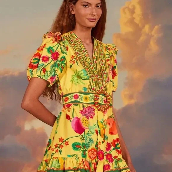 NWT Farm Rio Delicate Fruit Garden Yellow Minidress Small - Picture 3 of 12